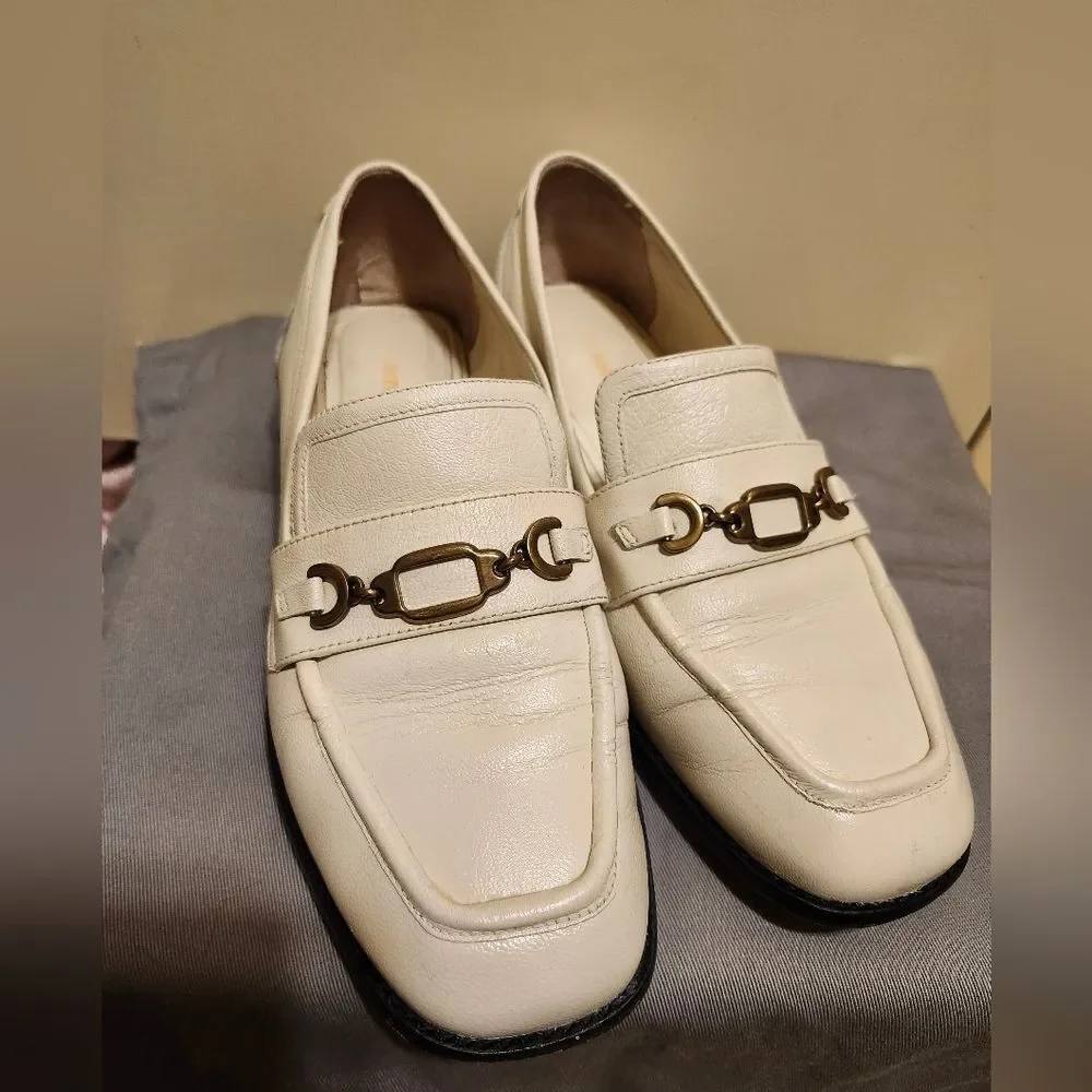 Larroude “Patricia” Cream Kidskin Bit Loafers Sz 8.5 Ret $330